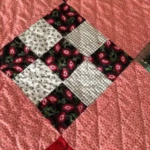Dessus De Couette Patchwork Ancien – 9 Patchs, Piqué Main, 70x90 Cm, Fabriqué Avant 1950 (USA)
